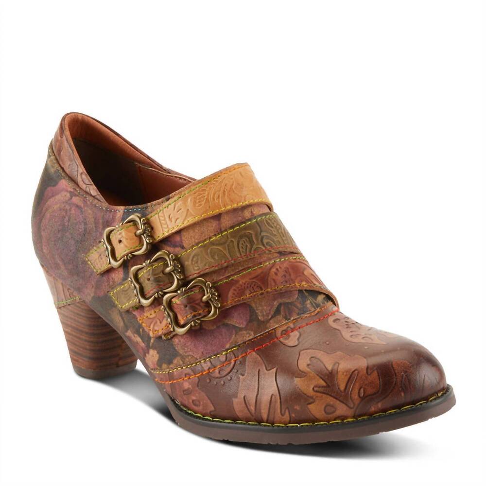 NEW SPRING STEP SHOES women's graphic leather boot in brown multi
